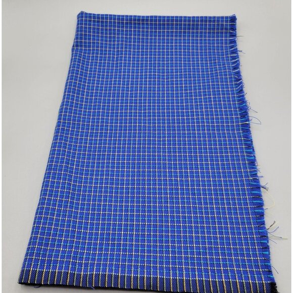 Plaid Blue Yellow Synthetic Woven Fabric 18 x 56 - Picture 2 of 3